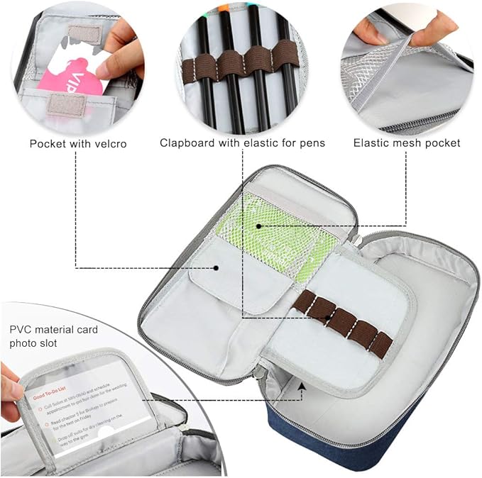 Homecube Capacious Pencil Case Pen Box Makeup Bag Pouch Pencils Holder Large Storage Stationery Box with Zipper School Supplies for College and Office - Navy Blue