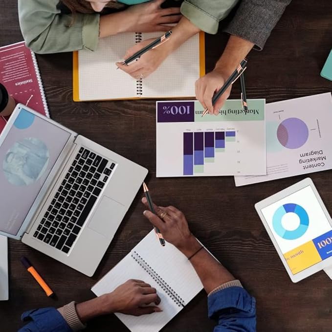 12 PCS 2 in 1 Stylus Ballpoint Pen with Stylus Tip, 1.0 mm Black Ink Metal Pen Stylus Pen for Touch Screens (Rose Gold & Blue)