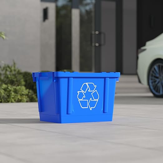 14 Gallon Rectangular Blue Recycling Bin | 4 Pack | Inside Outside Curbside | Stackable Box for Paper Plastic