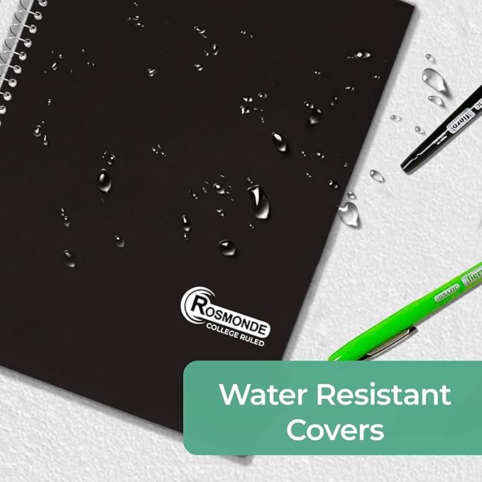 1 Subject Spiral Notebook, 50 Pack, College Ruled, Water Resistant Cover, Thick 140 Pages (70 Sheets), 8 x 10-1/2, 3 Hole Punched, Bulk School & Office, Black Cover