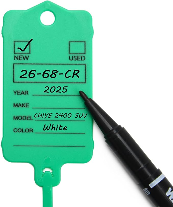 100 Car Key Tags with Labels Plastic Car Dealership Key Tags Self Locking Automotive Identifiers Blank Shop Labels with One Pen (Green)