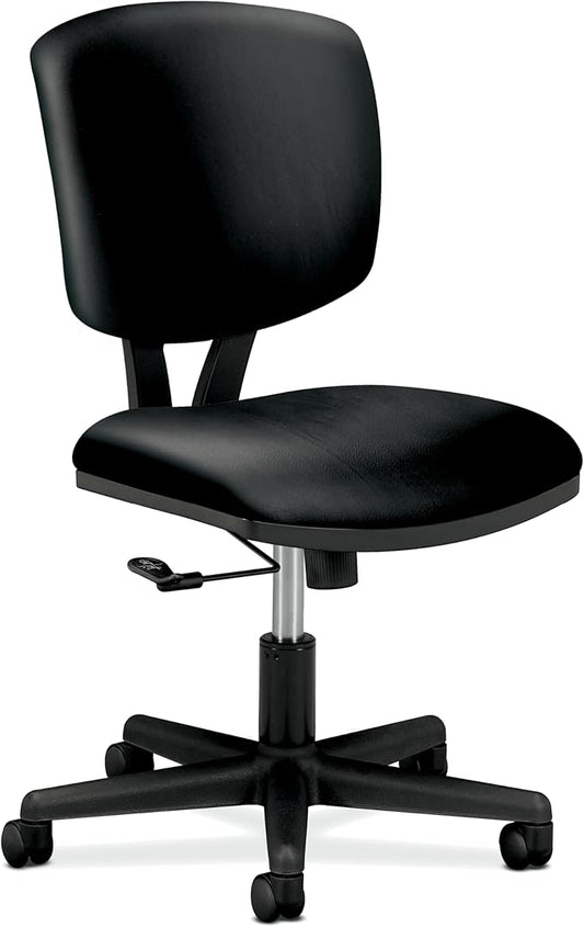 HON Volt Armless Chair, Ergonomic Adjustable Center-Tilt Recline, Leather Back and Seat, Swivel Desk Chair, Black