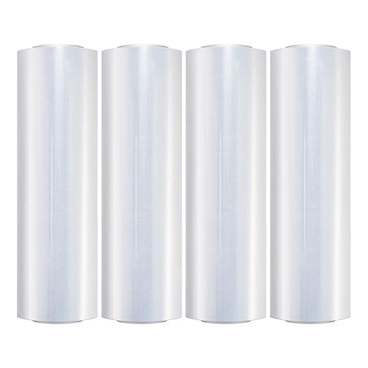 18" x 1500ft x 80 Gauge Thick (20 Micron) Clear Cast Pallet Stretch Wrap Film [Pack of 4 Rolls, 1500' Per Roll, Total 6000']