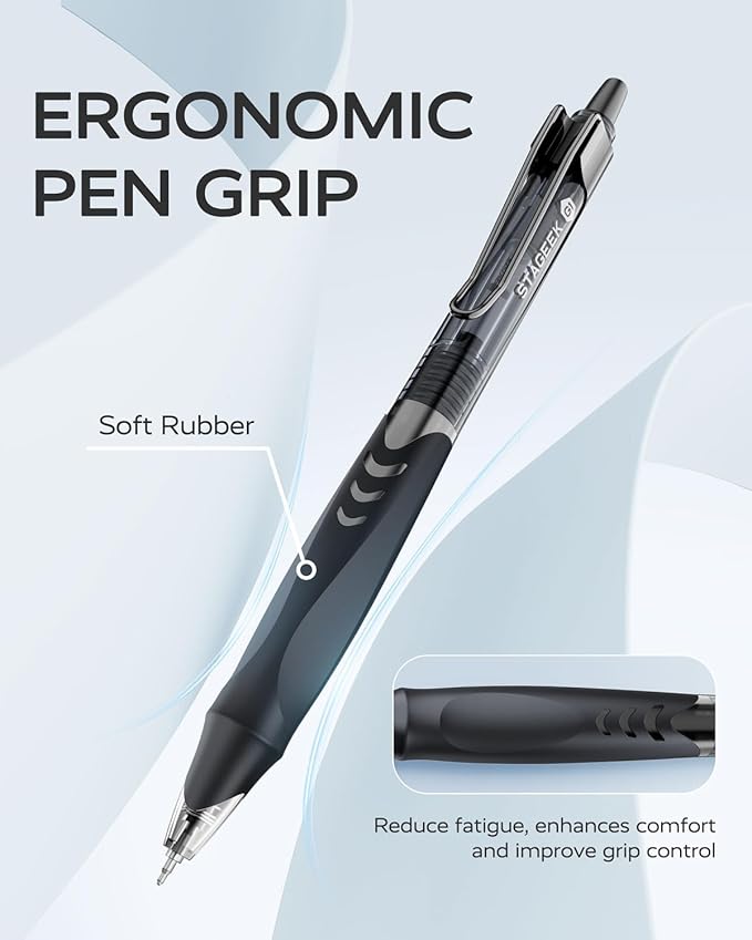 12 Pack Black Gel Pens, Quick Dry Black Ink Pens, 0.5mm Fine Point Retractable Smooth Writing Pens for Journaling, Writing, Business Gel Pen for Office School & Home Supplies(Black)