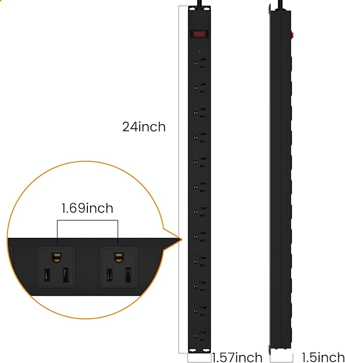 12 Outlet Long Power Strip Surge Protector with 2100 Joules, 6FT Power Cord, Wide Spaced Outlet Power Bar, Overload Protection Switch, Industrial Heavy Duty for Work Bench, Shop, Garage (Black),2 Pack