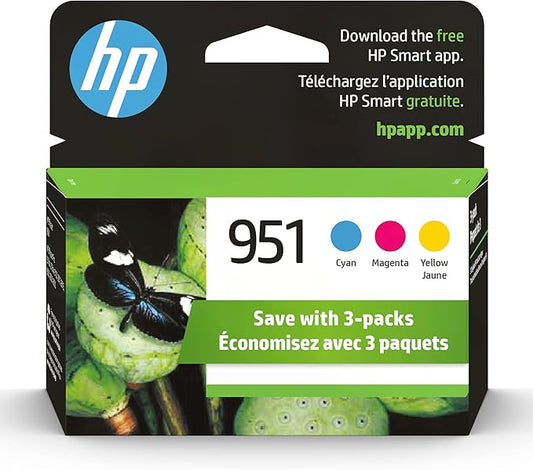 HP 951 Cyan, Magenta, Yellow Ink Cartridges (3 pack)| Works with HP OfficeJet 8600, HP OfficeJet Pro 251dw, 276dw, 8100, 8610, 8620, 8630 Series | Eligible for Instant Ink | CR314FN, Combo 3-Pack