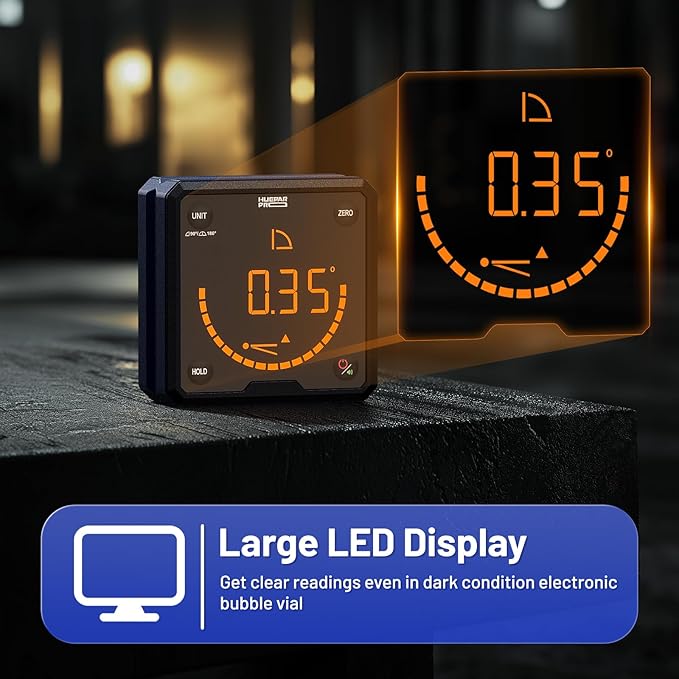 HueparPro Digital Angle Gauge Angle Finder Level with V-Groove Magnetic Base&Backlit LCD Angle Ruler Electronic Table Saw Bevel Gauge Protractor Inclinometer for Construction, Woodworking, Machinery