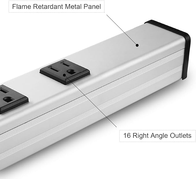 16 Outlet Plugs Heavy Duty Metal Power Strip, Aluminum Workshop Socket with 4 FT Long Cord and Power Switch. 15A, 125V, 1875W Silver