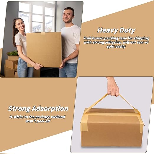 12 Pack Brown Paper Packing Tape, Kraft Paper Tape Bulk 2" x 55 Yardx 7 mil Gummed Tape for Marking, Sealing Box, Masking, Shipping, Strong Adhesive Easy-to-Tear Waterproof Tape