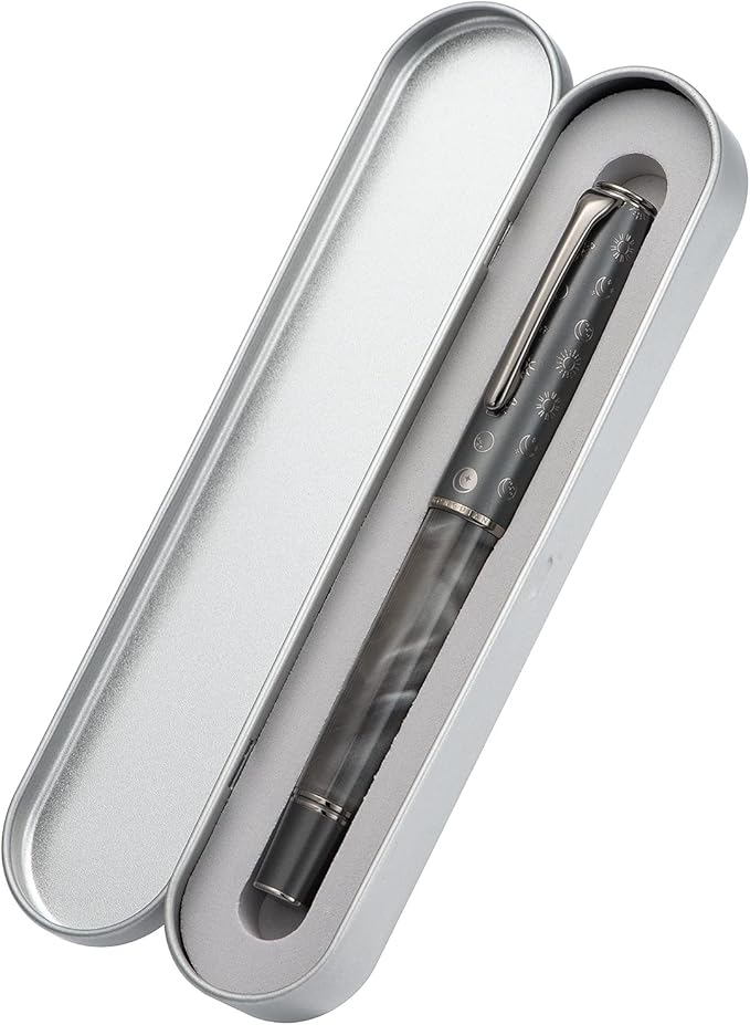 Hongdian N7 Gray Rabbit Resin Piston Fountain Pen, Iridium Long Blade Fine Nib Classic Pen, Smooth Writing Pen with Metal Box