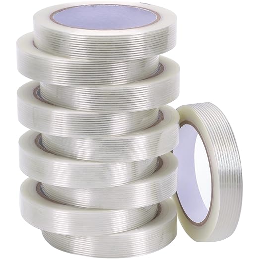 10 Pack 3/4 in×27YDS, Filament Strapping Tape, 270yds Total, Clear Fiberglass Reinforced Packing, Heavy Duty Wearproof Tape, Extra Thickness 5.5 mil