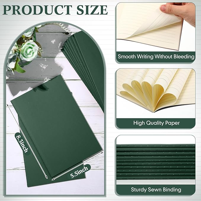 100 Pcs Kraft Notebook Journals 5.5 Inch x 8.3 Inch A5 Softcover Notebooks Bulk for Writing Sketch Office Notepad with 60 Pages 30 Sheets (Green,Lined)