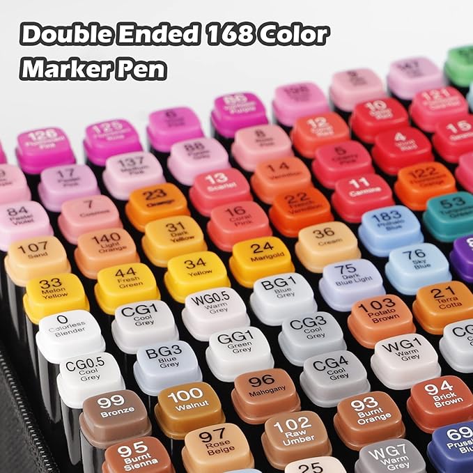 168 Colors Alcohol Markers Set, Dual Tips Blender Art Markers for Drawing, Permanent Sketch Markers for Kids adult coloring, Alcohol Based Markers, Adults Coloring and Artist Illustration.