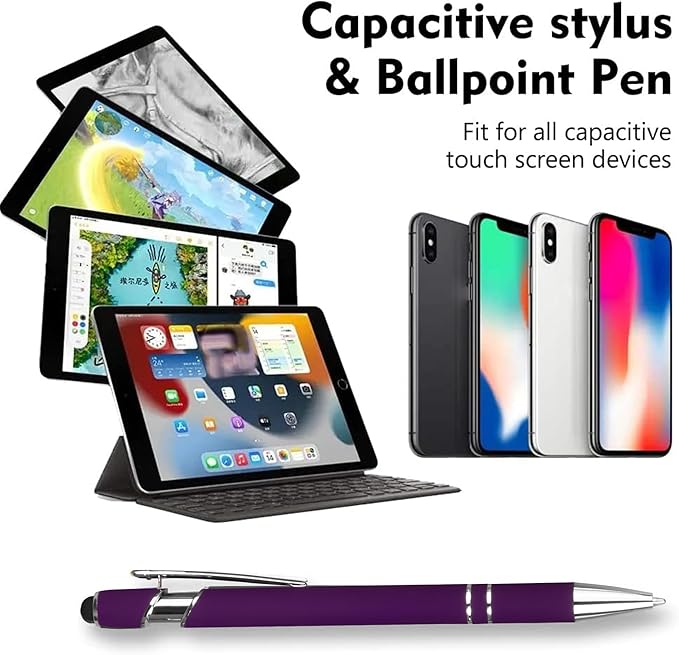 12 PCS 2 in 1 Stylus Ballpoint Pen with Stylus Tip, 1.0 mm Black Ink Metal Pen Stylus Pen for Touch Screens (Silver & Mix-1)