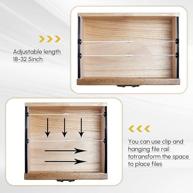 12 Pcs Metal Adjustable File Cabinet Rails Set Include 8 Hanging File Rail Clips 4 Cabinet Dividers Bars Suitable for Cabinets with Drawer Thickness Less Than 1/8 Inch(Silver,18-32.5 Inch)