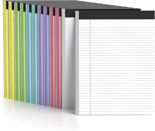 12 Pack Color Legal Pads 8.5 x 11 College Ruled Paper Note Pads Narrow Ruled 50 Sheets per Notepad Perforated Writing Pad Durable Sturdy Back 8x11 Pads of Paper Pink Purple Blue Green White Yellow