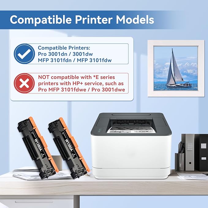 138A Black Toner Cartridge (with Chip) Compatible Replacement for HP 138A 138X W1380A W1380X Toner for Pro 3001dw 3001dn Pro MFP 3101fdw 3101fdn Printer (2 Pack)