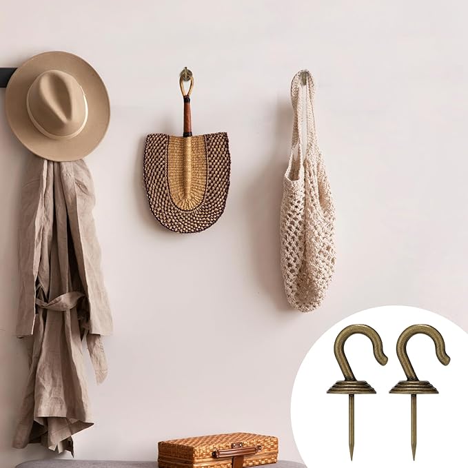 Hotop 30 Pieces Push Pin Wall Hooks Metal Thumb Tack Hangers Iron Alloy Nail Decorative Picture Hooks for 20 Lbs Home Office School Party Supply (Bronze)