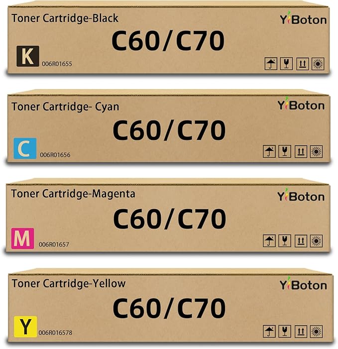 High Yield C60 C70 Toner Cartridge 006R01655 006R01656 006R01657 006R01658 Toner Cartridge Compatible with Xerox C60 C70 Toner Color C60 C70 Printer (4-Pack, Black/Cyan/Magenta/Yellow)