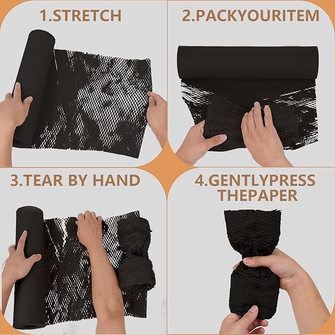 Honeycomb Packing Paper, 12" x 100' Packing Paper Substitute Alternative for Bubble Cushioning Wrap for Moving Shipping Packaging, Recyclable Moving Supplies Bubble Packing Wrap Roll-Black