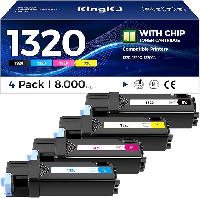 1320 1320C 1320CN Toner Cartridge Set 4-Pack Replacement for Dell 1320C 310-9058 310-9060 310-9062 310-9064 KU052 KU053 KU054 KU055 Toner Compatible with Dell Color 1320 1320C 1320CN Laser Printer Ink