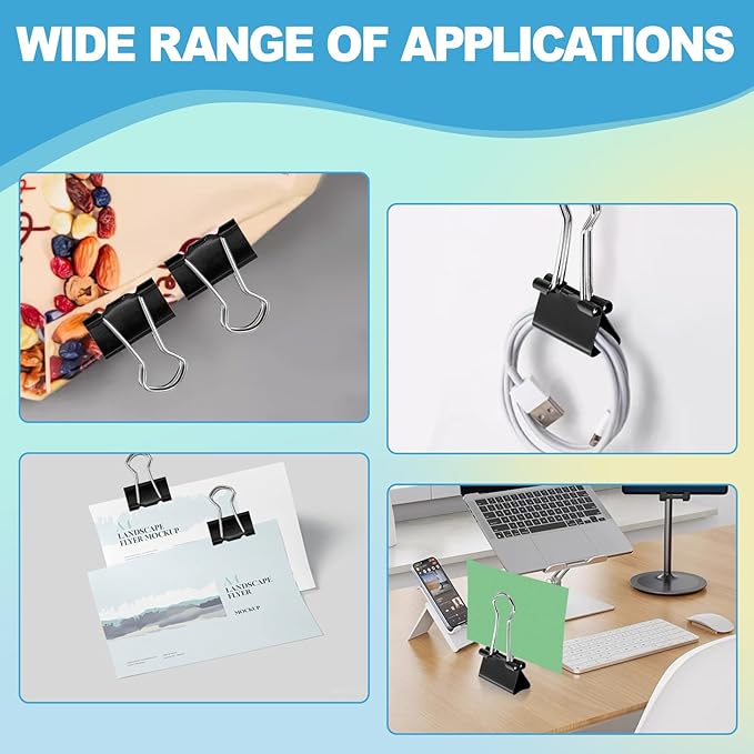 120 Pack Small Binder Clips,3/4 Inch Width Paper Clips,Black Binder Clips,Mini Binder Clips,Small Paper Clamps for Office Supplies Home and Business,Metal Binder Clips