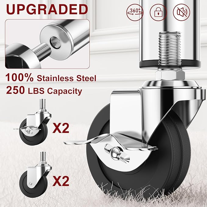 100% Stainless Steel Heavy Duty Clothes Rack Load 860LBS, Rolling Double Rods Clothing Racks for Hanging Clothes, Adjustbale Garment Rack With Sturdy Wheels Shelf, Portable Closet Rack Free Standing