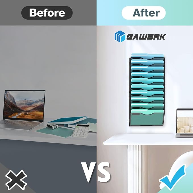 10-Tier Wall File Organizer Hanging Wall File Holder Wall Mount Paper Folder Organize, Mesh Magazine Document Mail Organizer Wall Organizer for Office School Home, Black