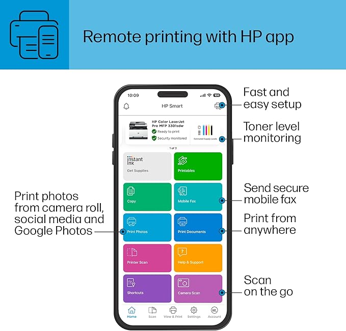 HP Color Laserjet Pro MFP 3301sdw Wireless All-in-One Color Laser Printer, Scanner, Copier, Best-for-Office (499Q3F)