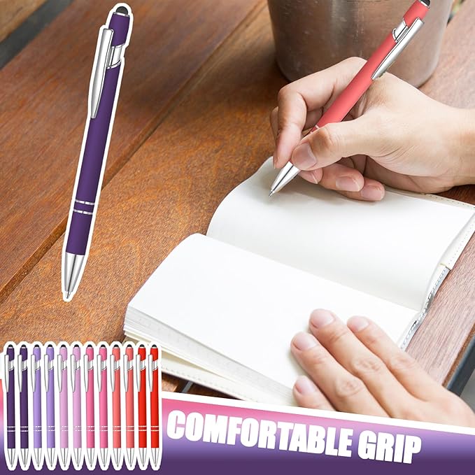 12 Pcs Blue Ink Ballpoint Pen with Stylus Tip, 1.0 mm Metal Pen Stylus Pen for Touch Screens, 2 in 1 Thank You Pen Gift for Friends, Colleagues, Coworker, Office, Family(Multi Pink)