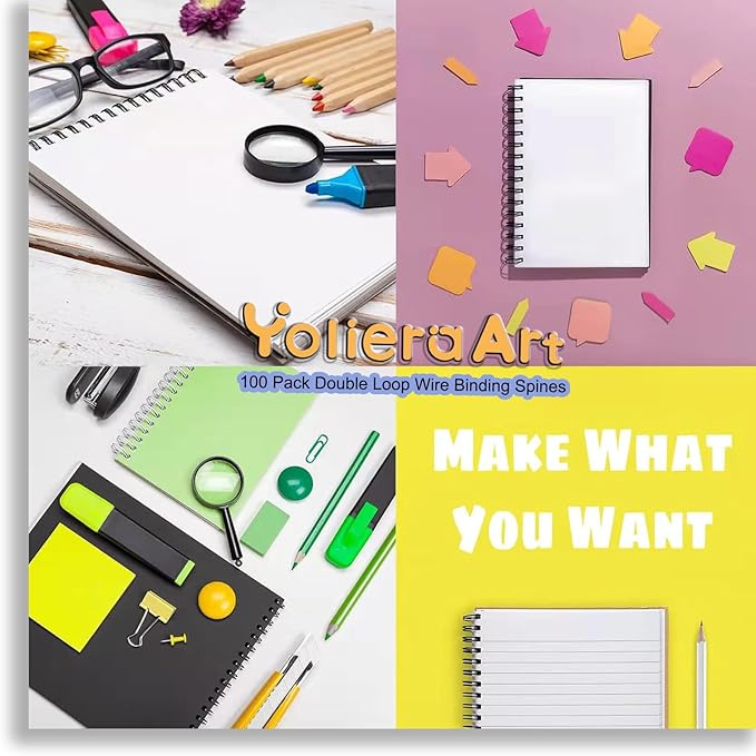 100 Pack Double Loop Wire Binding Spines, YolieraArt Wire Binding Spines, 7/16 Inch Binding Wire for Letter Size (80 Sheet Capacity, 100P, 3:1 Pitch, Red)