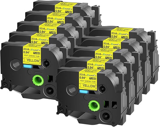 10 Pack Compatible for Brother P-Touch HSe-651 HSe651 HS-651 HS651 Black on Yellow 23.6mm 0.92'' Heat Shrink Tubing Label Tape for Wire Cable use in PT-P900 D800W P710BT P700 Label Printer