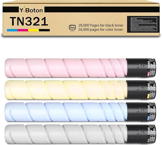 High Yield TN321 TN-321 Toner Cartridges Replacement for Konica TN321K TN321C TN321M TN321Y Toner Cartridge Compatible for Konica Minolta Bizhub C224e C364e C284e C224 C284 C364 C7822 C7828 Printers