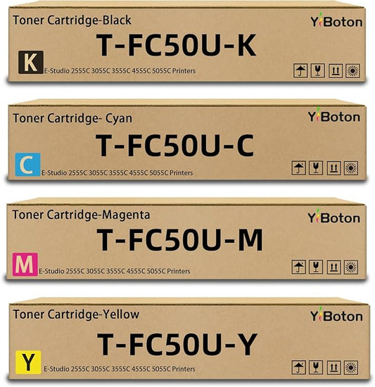 High Yield T-FC50U TFC50U Toner Cartridge Replacement for Toshiba T-FC50U-K T-FC50U-C T-FC50U-M T-FC50U-Y Toner Compatible for Toshiba E-Studio 2555C 3055C 3555C 4555C 5055C Printers.(4-Pack)
