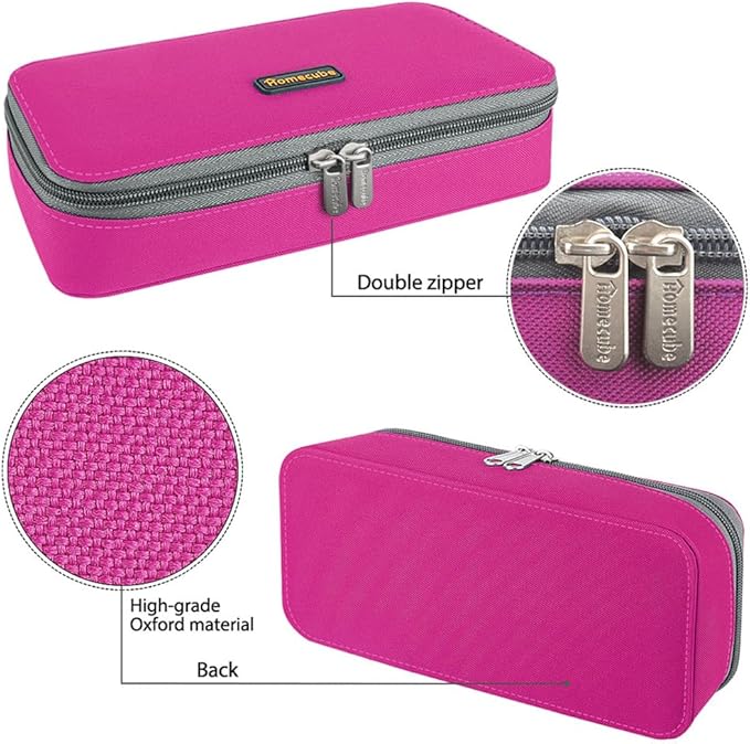Homecube Large Capacity Pencil Case Oxford Cloth Bag Storage Pouch Marker Pen Pencil Cute Stationery Organizer Bag Holder with Zipper for Middle High School & Office Boy Girl Teen - Rose Red
