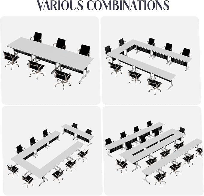 10Pack Conference Room Table, Folding Conference Table for Office Classroom, Mobile Training Tables with Casters Silent Wheels, Large Rectangular Convertible Modular Seminar Tables (L47.2in)