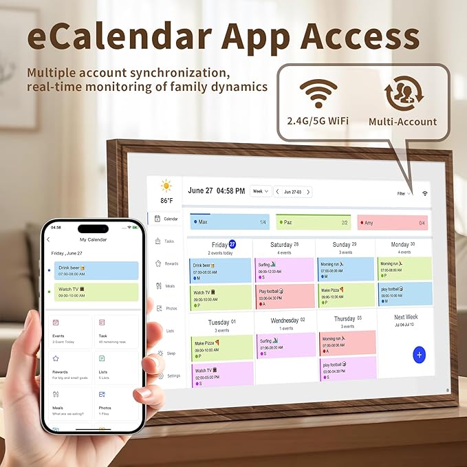 15.6 Inch Digital Calendar Chore Chart with Touchscreen - Full HD Interactive Display, Wall & Desk Mountable Family Planner, To-Do List & Meal Planner, Ideal for Home Organization & 2025 Scheduling