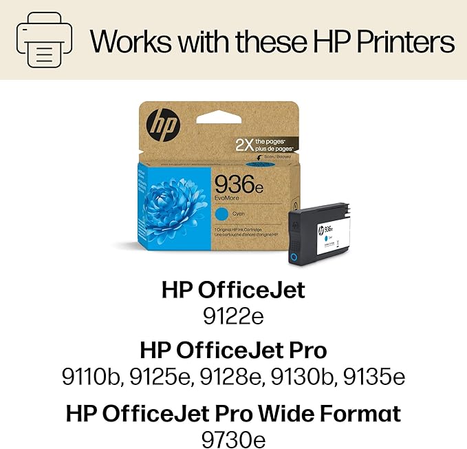 HP 936e EvoMore High Yield Cyan Ink Cartridge | Works OfficeJet 9120 Series, OfficeJet Pro 9100 Series, OfficeJet Pro Wide Format 9700 Series | Carbon Neutral | 4S6V3LN