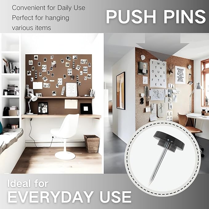 150 PCS Flat Black Push Pins for Wall Clear Thumb Tacks for Walls Flat thumbtacks Push pin for Bulletin Board Shadow Box Display Thumbtack for Cork Board