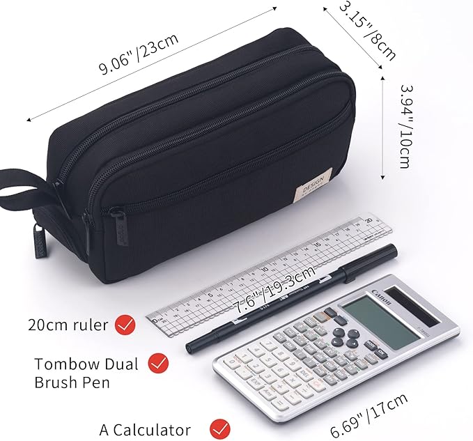 HVOMO Large Pencil Case High Capacity Holder Box Storage bag Desk Organizer Marker Pouch Pen For Middle School Office College Adult Girl and Boy(Black)