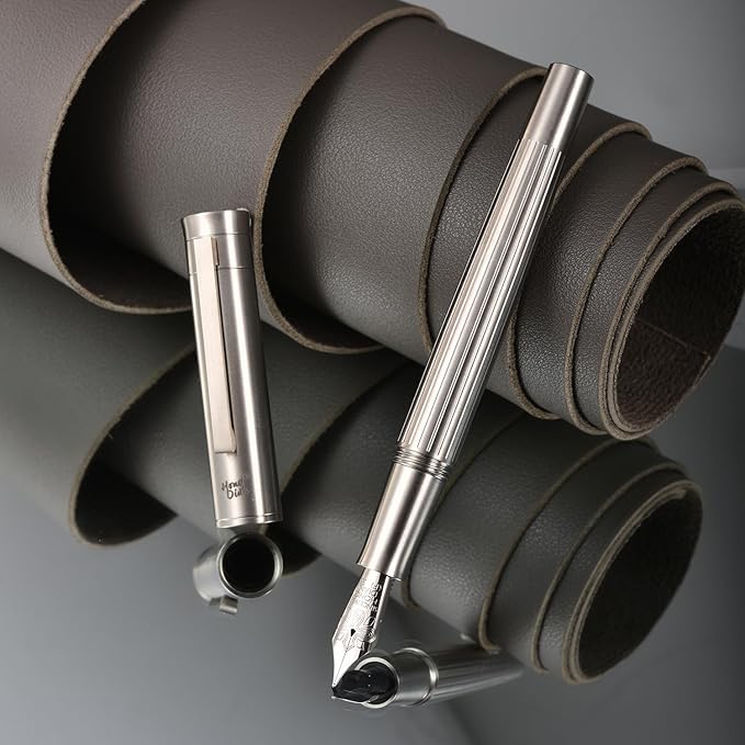 Hongdian T1 Titanium Fountain Pen, Iridium Extra Fine Soft Nib Chinese Knot Carving with Converter and Metal Box Set