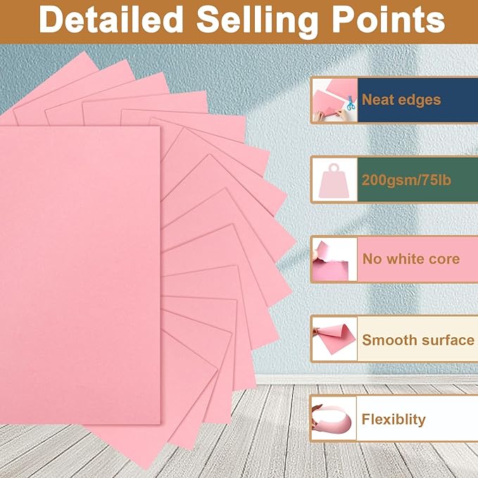 100 Sheets Candy Pink Cardstock 8.5 x 11 Crafting Paper, 200gsm/75lb Premium Heavyweight Paper Card Stock for Wedding Invitations, Cards Making, Greeting Cards, Girlfriend, Scrapbooking