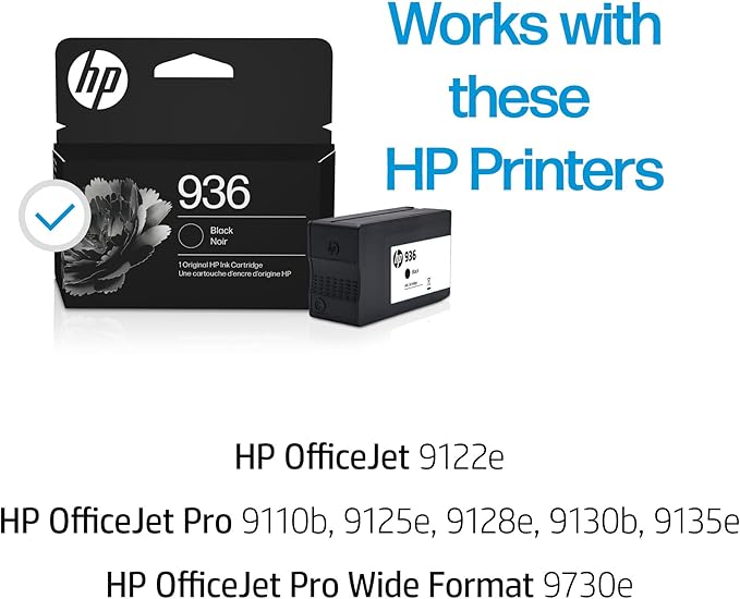 HP 936 Black Ink Cartridge Printers | Works with Printer Series: OfficeJet 9120, OfficeJet Pro 9110, 9120, 9130 Series, Wide Format 9730 | Eligible for Instant Ink | 4S6V2LN