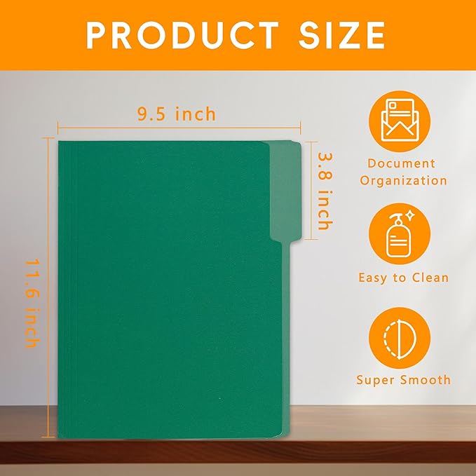 100 Packs File Folders,Green Folders,1/3-Cut Tabs,File Folders Letter Size,8.5x11 Inch File Folders for Office,School and Home,Organizer Documents