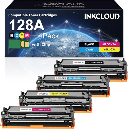 128A Toner Cartridges High Yield Compatible Replacement for HP 128A CE320A CE321A CE322A CE323A for HP Pro CM1415fn CM1415fnw CP1525n CP1525nw Printer (Black Cyan Yellow Magenta, 4-Pack)