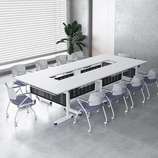 10Pack Conference Room Table, Folding Conference Table for Office Classroom, Mobile Training Tables with Casters Silent Wheels, Large Rectangular Convertible Modular Seminar Tables (L70.9in)