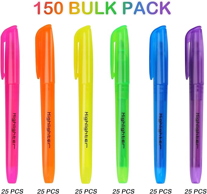 150 PCS Highlighters Assorted Colors, Fast Drying Chisel Tip Highlighter Pens, 6 Bright Colors No Bleed Highlighters Bulk for School Office Notes and Bible Study