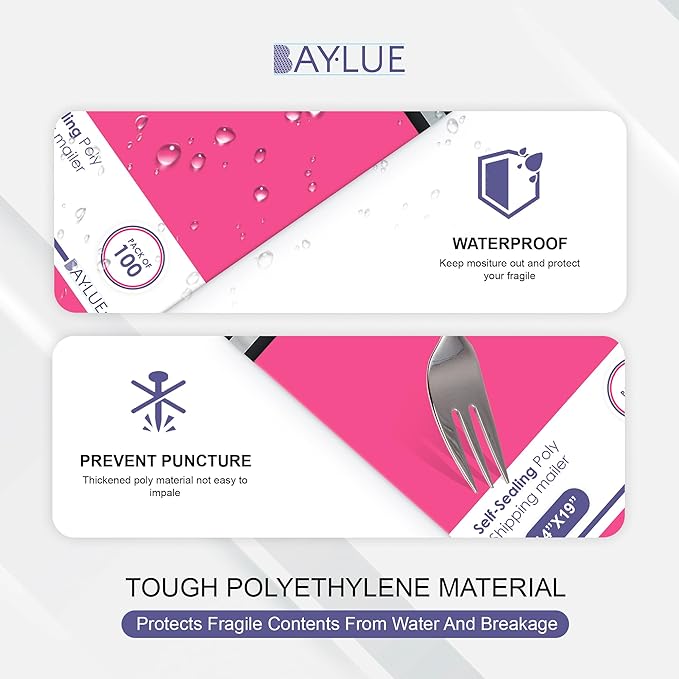 Hot pink Large Poly Mailers 19x24 Inch | Strong Adhesive Self-Seal Mailer Bags | Tear, Tamper, Water Resistant Shipping Envelopes Thick Strong polymailer Bags XL Clothing Shipping Bags | 100 Pcs Bulk