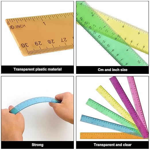180 Pack 12-Inch Plastic Rulers Bulk, Plastic Ruler, Colored Transparent Ruler with Dual-Scale Measurement, Easy to Store, for Home, or Office and, Practical Use by KUKLIPJIM