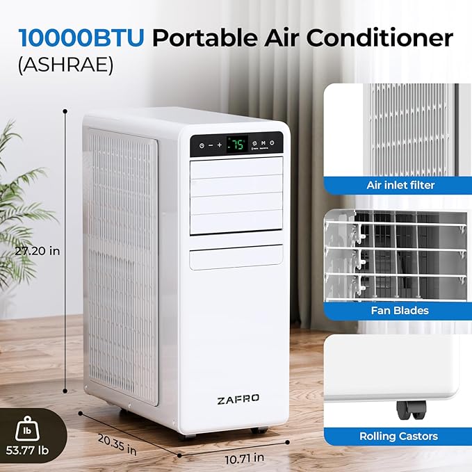 10,000 BTU Portable Air Conditioner, 3-IN-1 Smart AC Unit with Fan/Dehumidifier/Drainage-free Cooling, APP/Voice/Remote/Touch, 47 dB, Sleep Mode, Window Installation Kit, 24H Timer for Home/Office